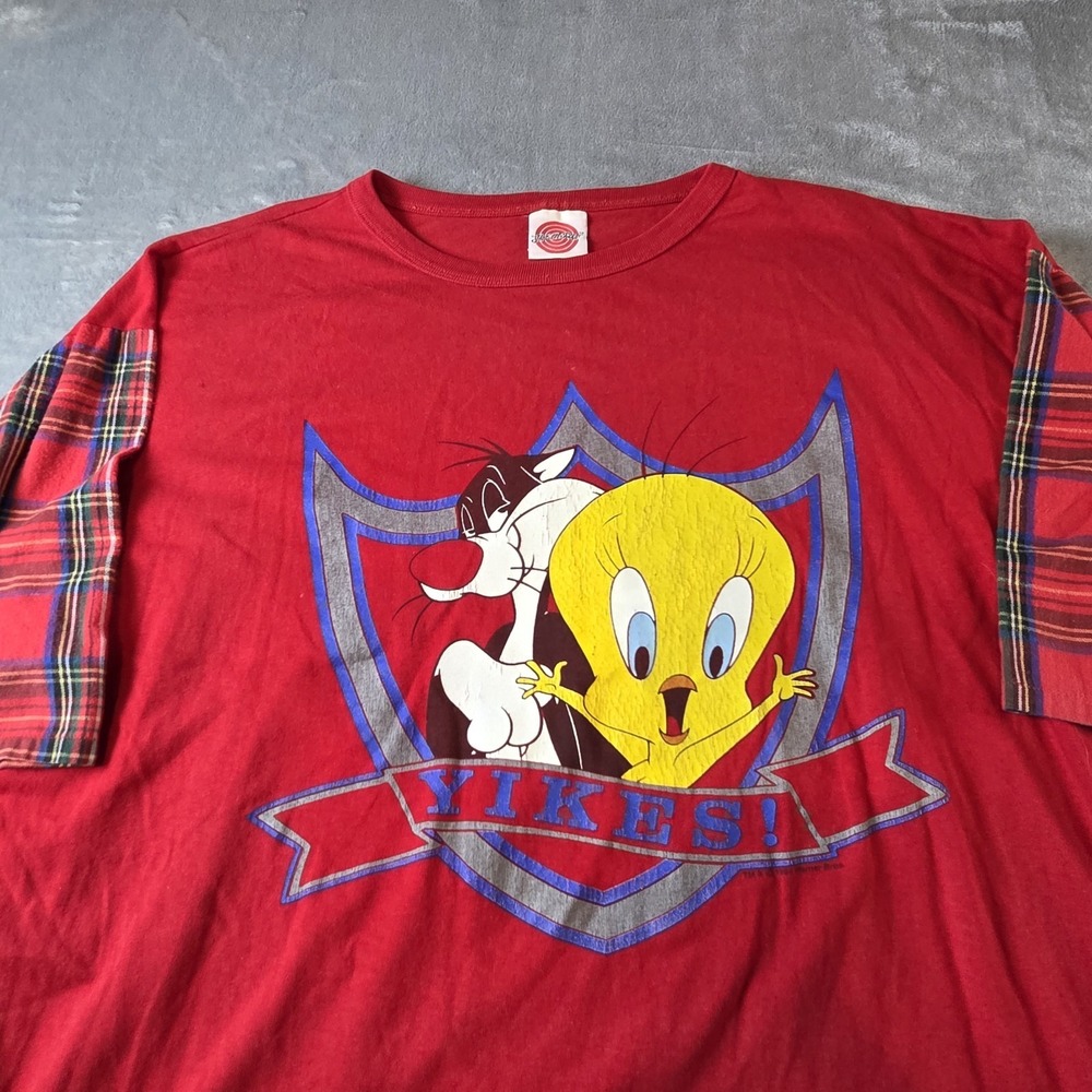 Y2K Vintage Looney Tunes Red Shirt Plaid Tweety Bugs Sylvester  2XL Tall
